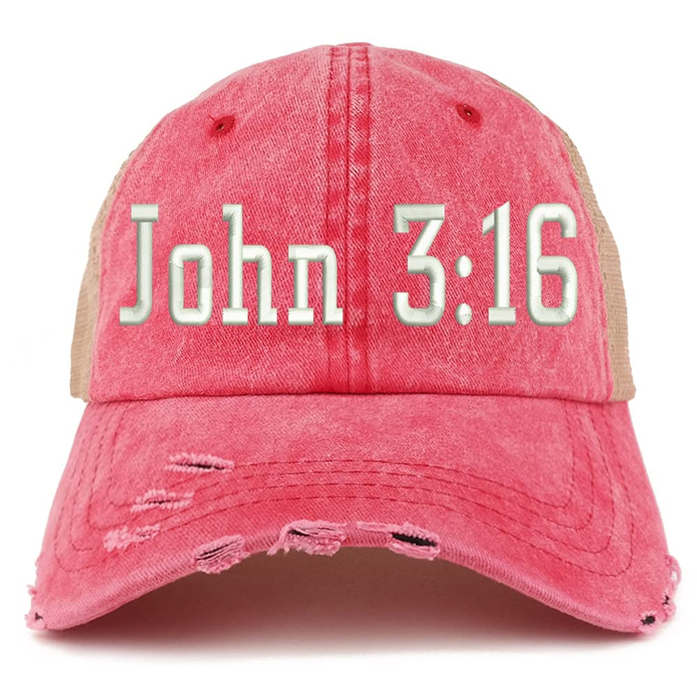Trendy Apparel Shop John 3:16 Frayed Bill Trucker Mesh Back Cap