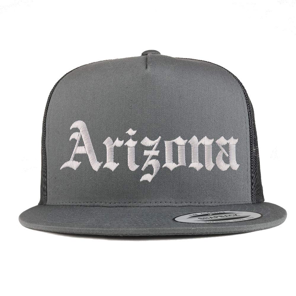 Trendy Apparel Shop Arizona State Old English 5 Panel Flatbill Trucker Mesh Cap