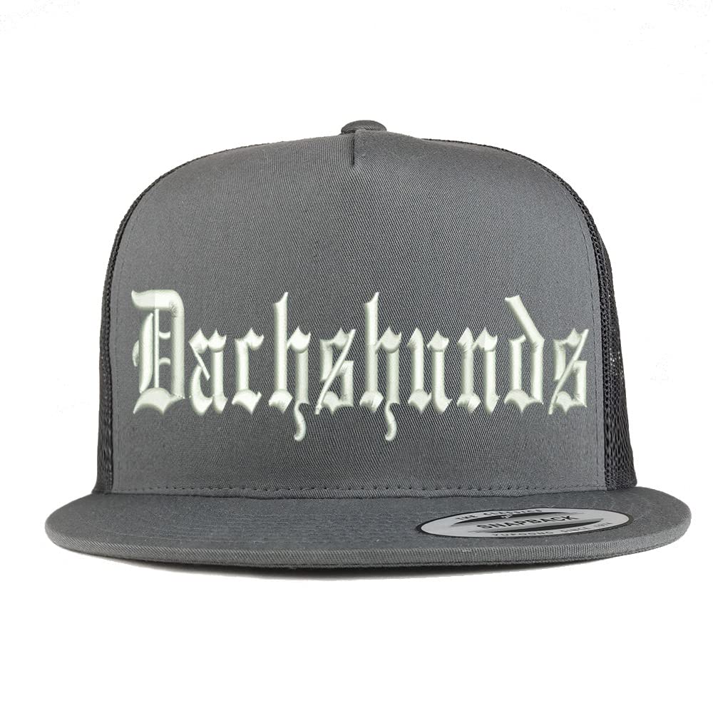 Trendy Apparel Shop Old English Dachshunds 5 Panel Flatbill Trucker Cap