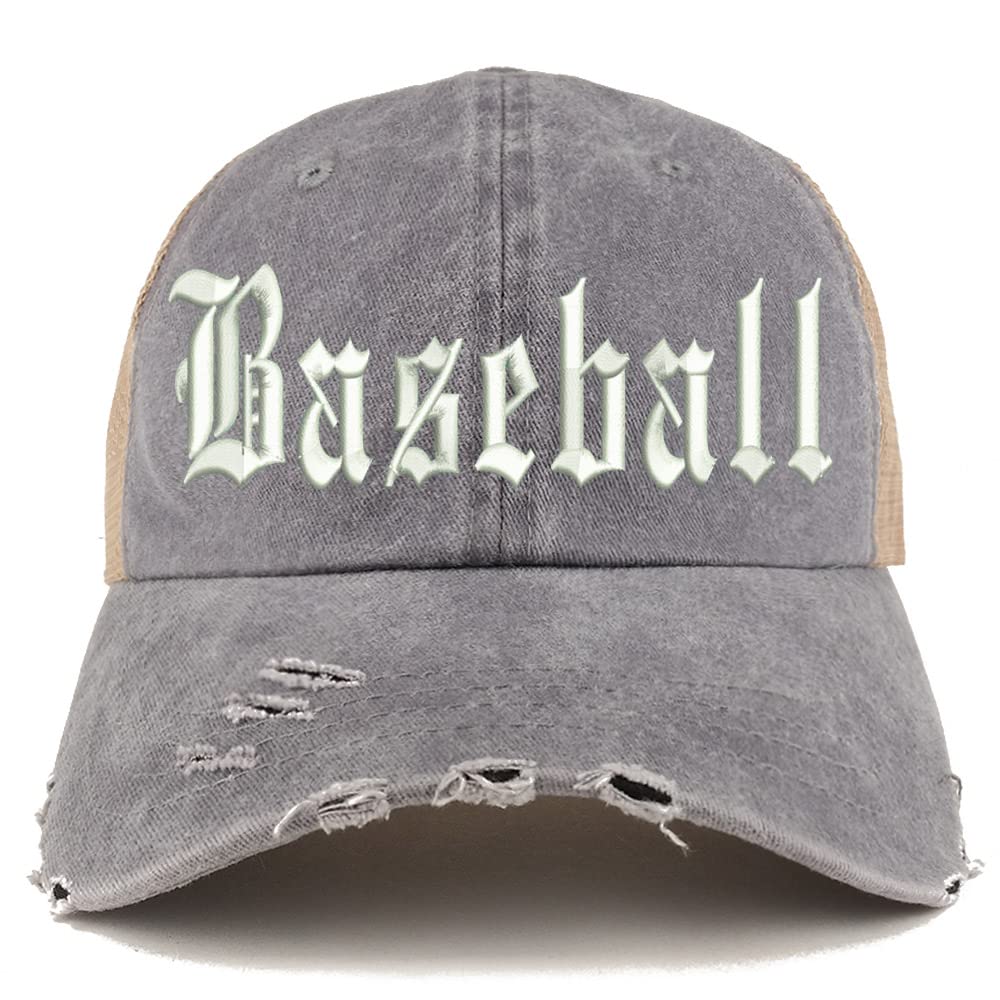 Trendy Apparel Shop Old English Baseball Frayed Bill Trucker Mesh Back Cap