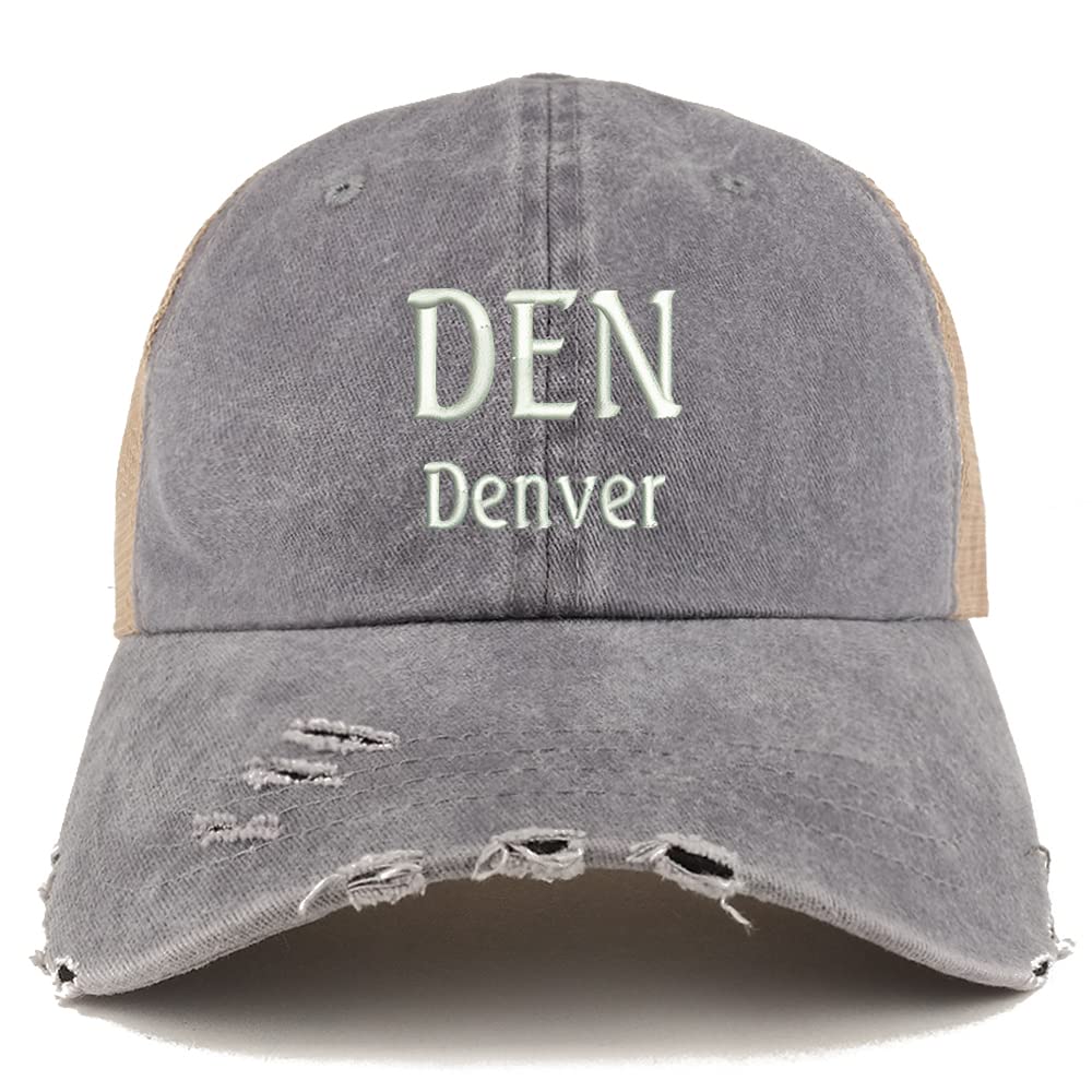 Trendy Apparel Shop DEN Denver Embroidered Frayed Bill Trucker Mesh Back Cap