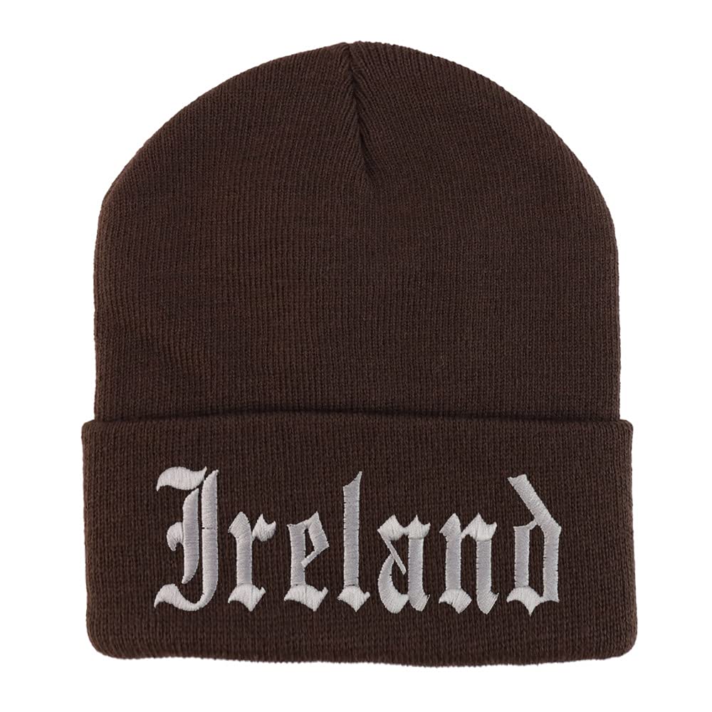 Trendy Apparel Shop Ireland Old English Embroidered Long Cuff Beanie