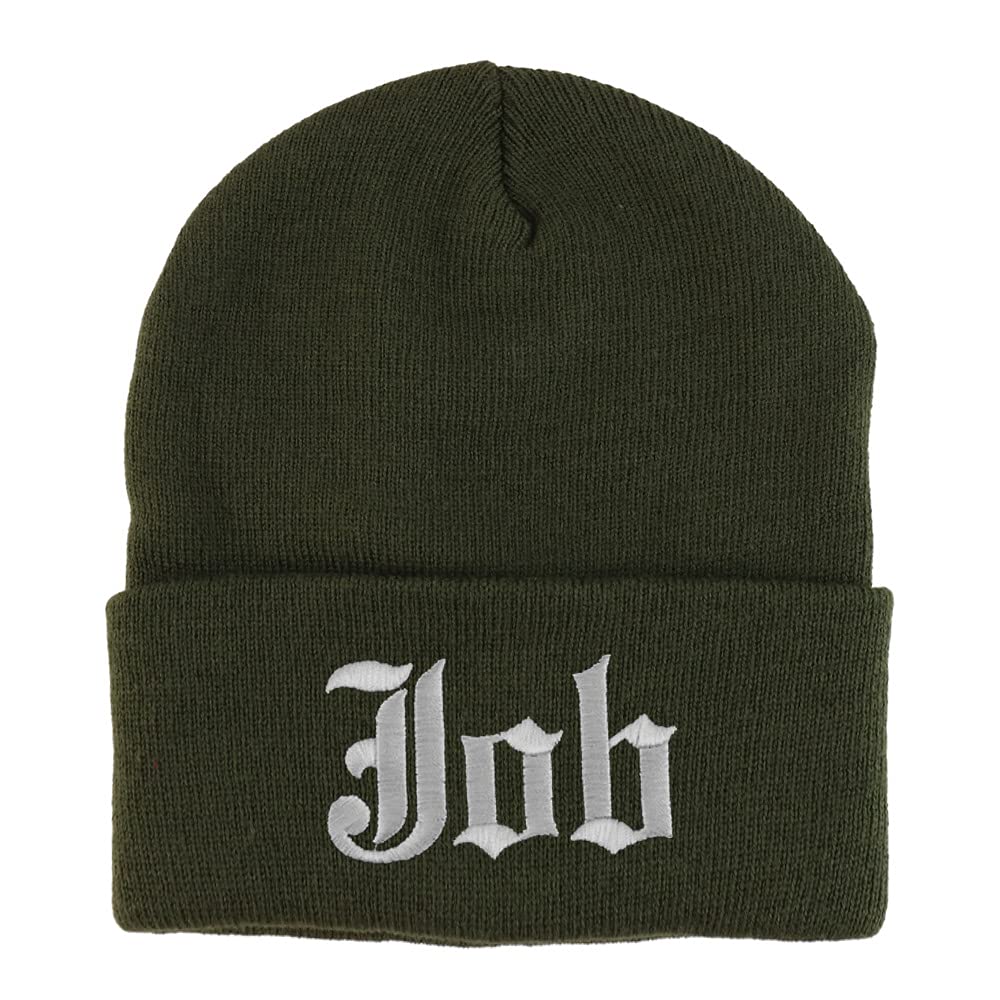 Trendy Apparel Shop Job Old English Embroidered Long Cuff Beanie
