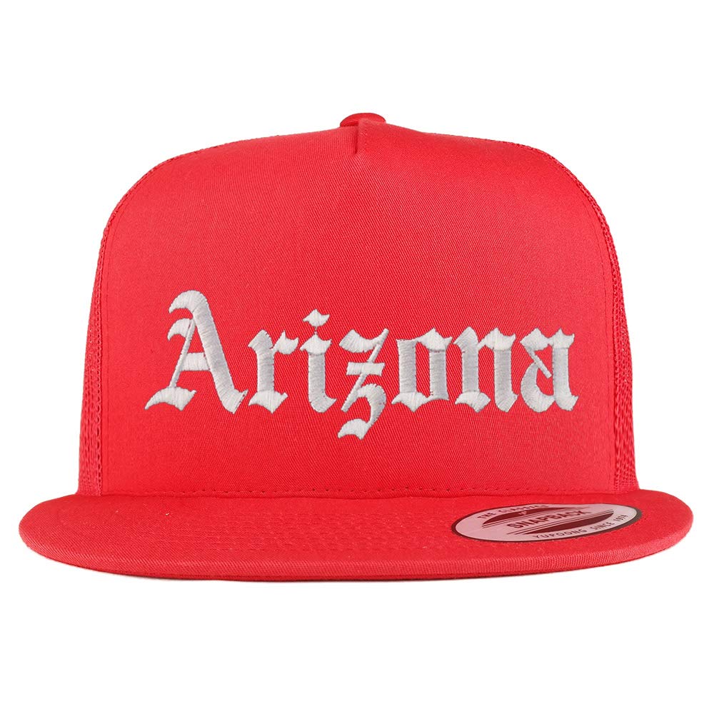 Trendy Apparel Shop Arizona State Old English 5 Panel Flatbill Trucker Mesh Cap