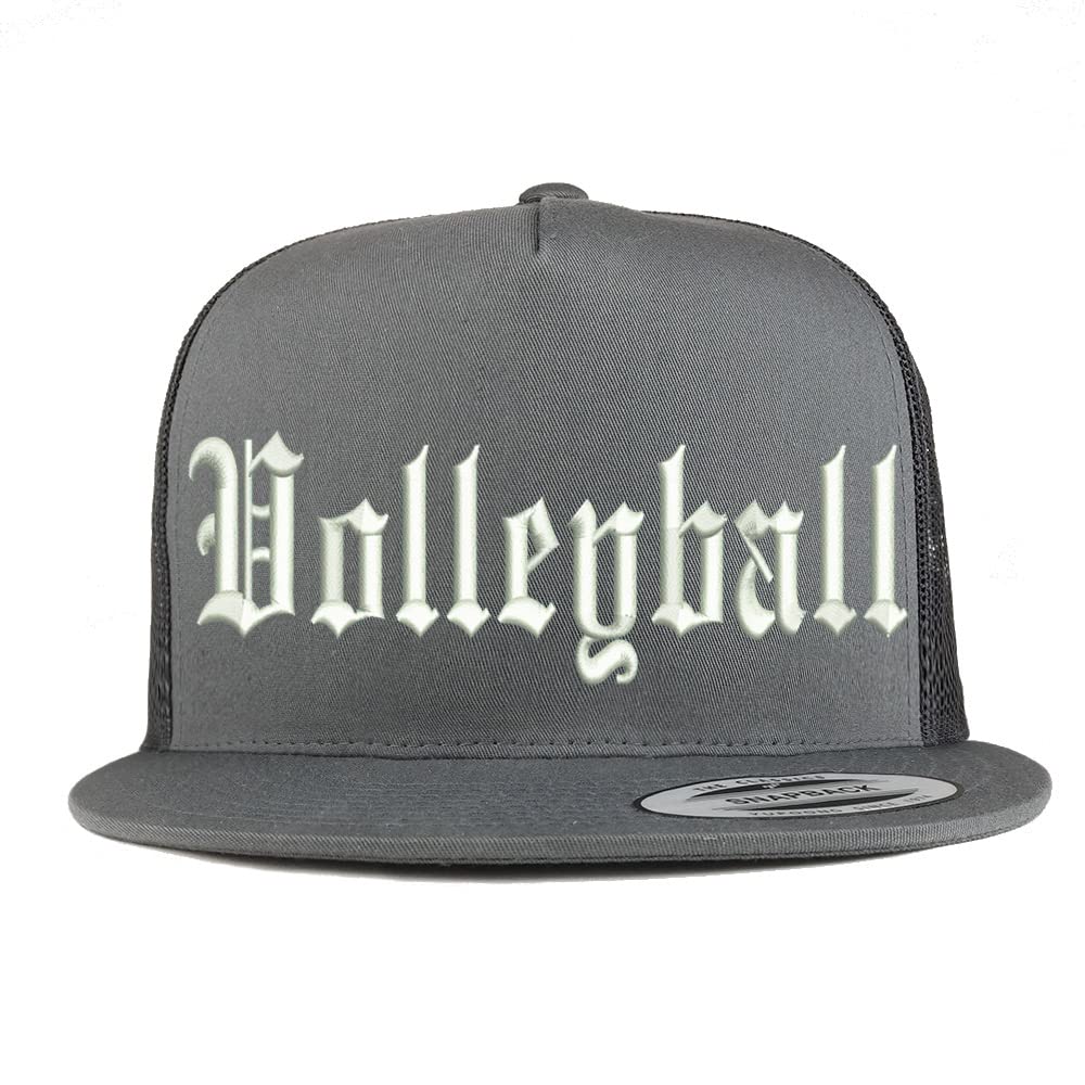 Trendy Apparel Shop Old English Volleyball 5 Panel Flatbill Trucker Cap