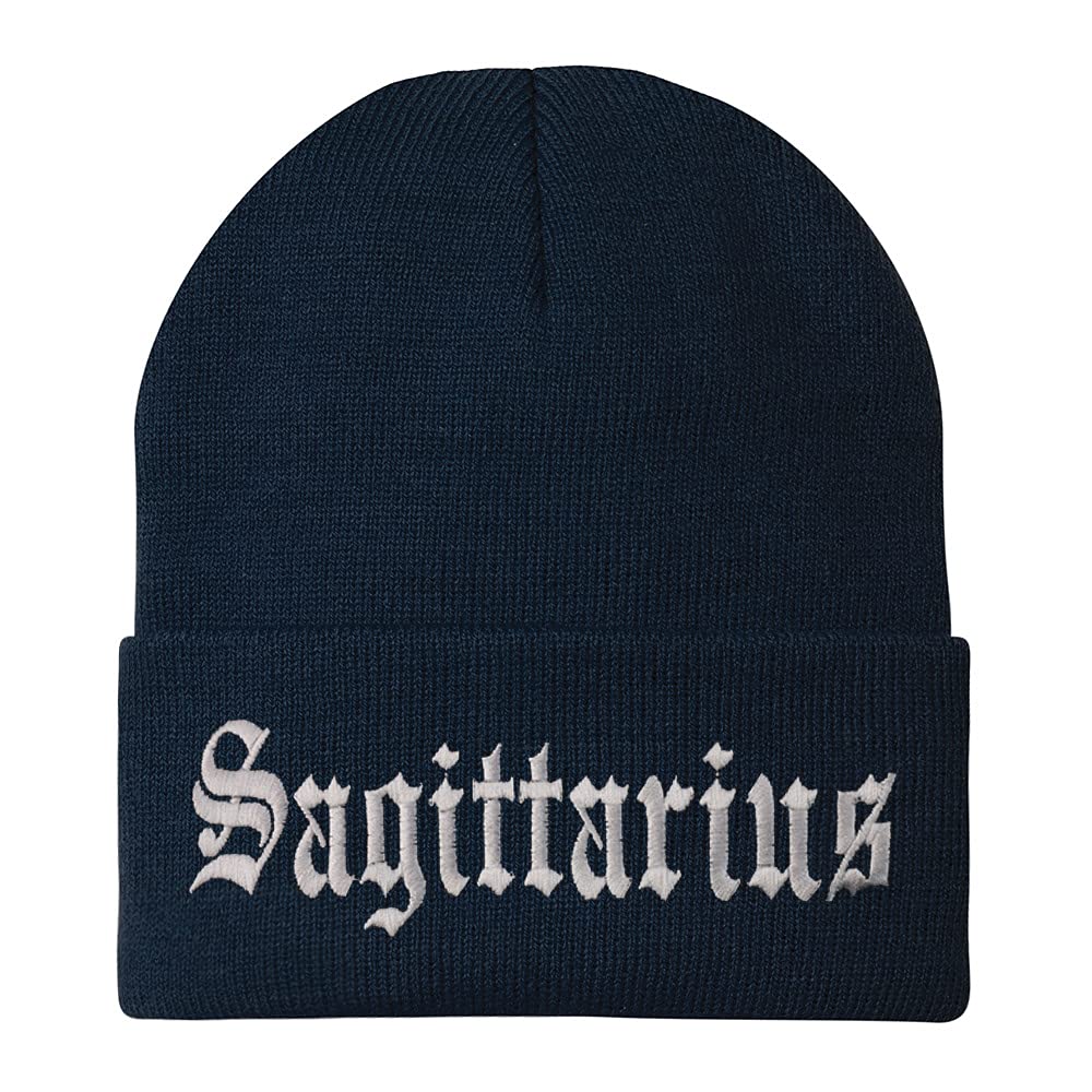 Trendy Apparel Shop Sagittarius Old English Embroidered Long Cuff Beanie