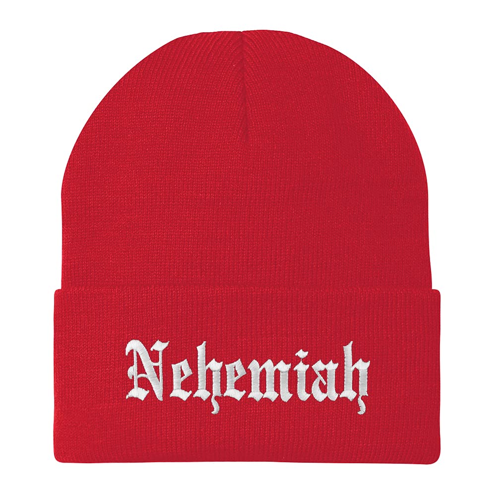 Trendy Apparel Shop Nehemiah Old English Embroidered Long Cuff Beanie