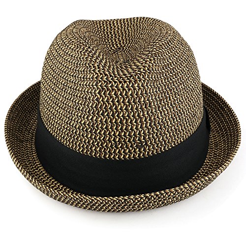 Trendy Apparel Shop Mens Summer Tweed Fedora Hat with Paper Straw Braid