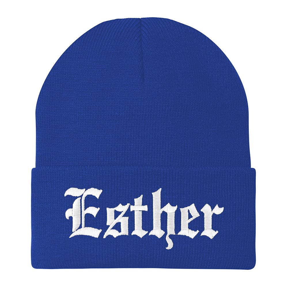 Trendy Apparel Shop Esther Old English Embroidered Long Cuff Beanie