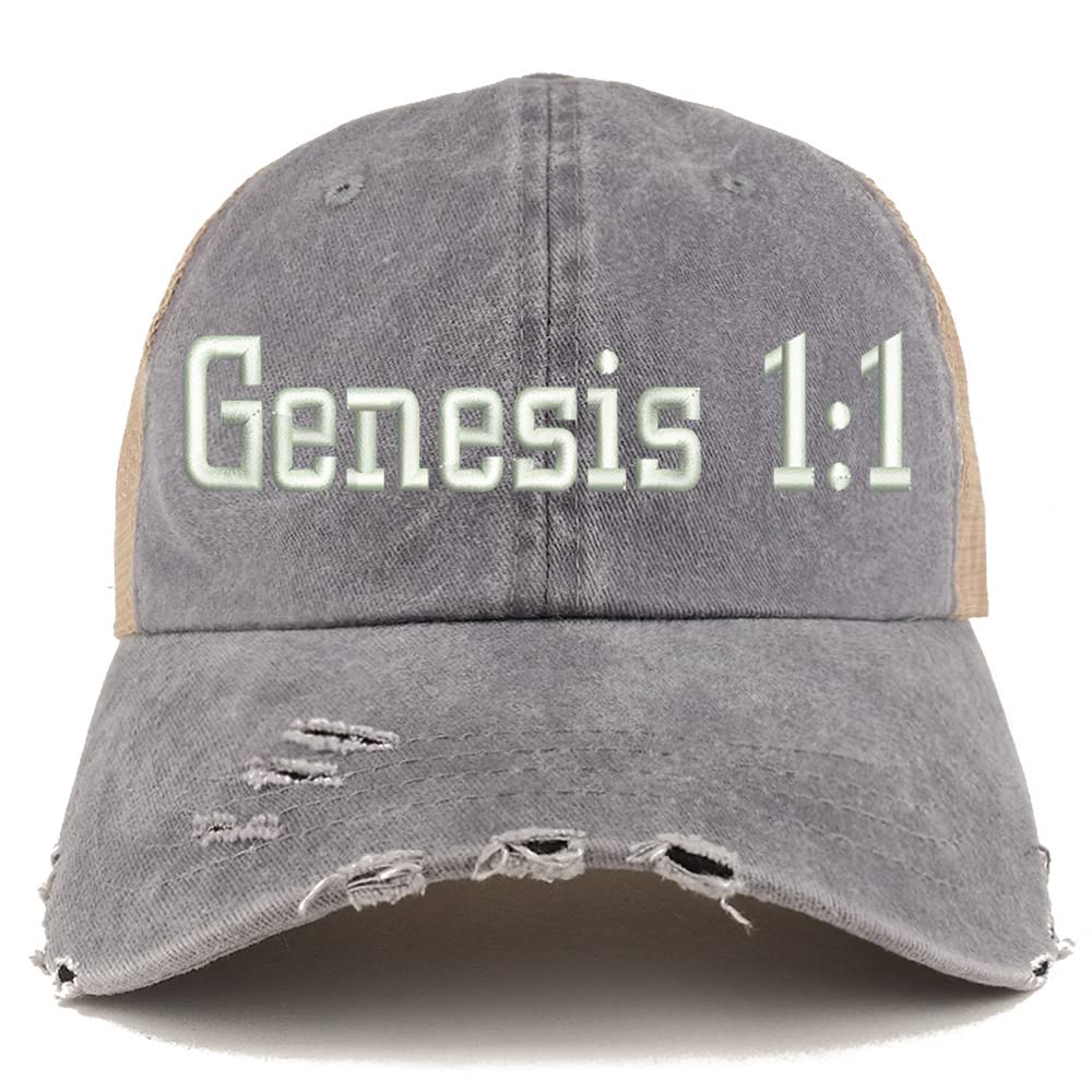 Trendy Apparel Shop Genesis 1:1 Frayed Bill Trucker Mesh Back Cap