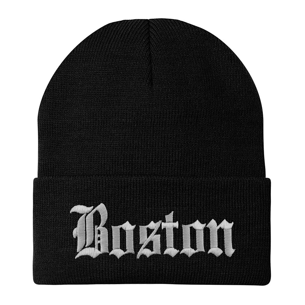 Trendy Apparel Shop Boston Old English Embroidered Long Cuff Beanie