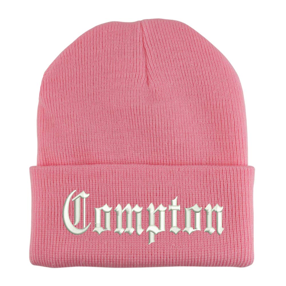 Trendy Apparel Shop Compton Old English Embroidered Made in USA Cuff Folded Acylic Knit Winter Beanie Hat