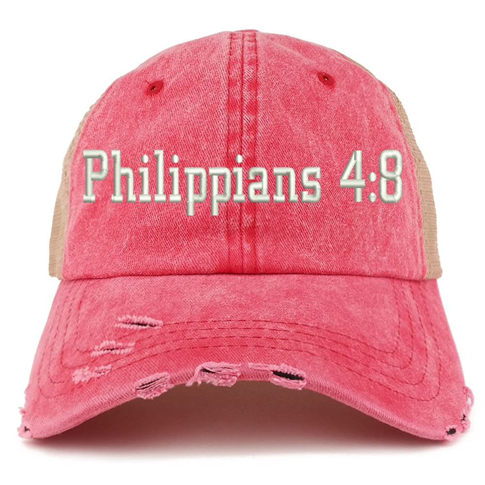 Trendy Apparel Shop Philippians 4:8 Frayed Bill Trucker Mesh Back Cap
