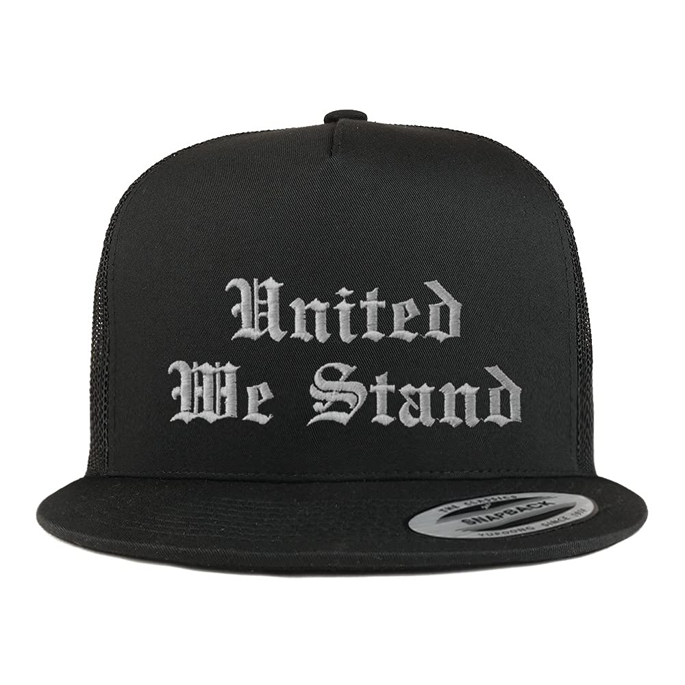 Trendy Apparel Shop United We Stand Old English 5 Panel Flatbill Trucker Cap