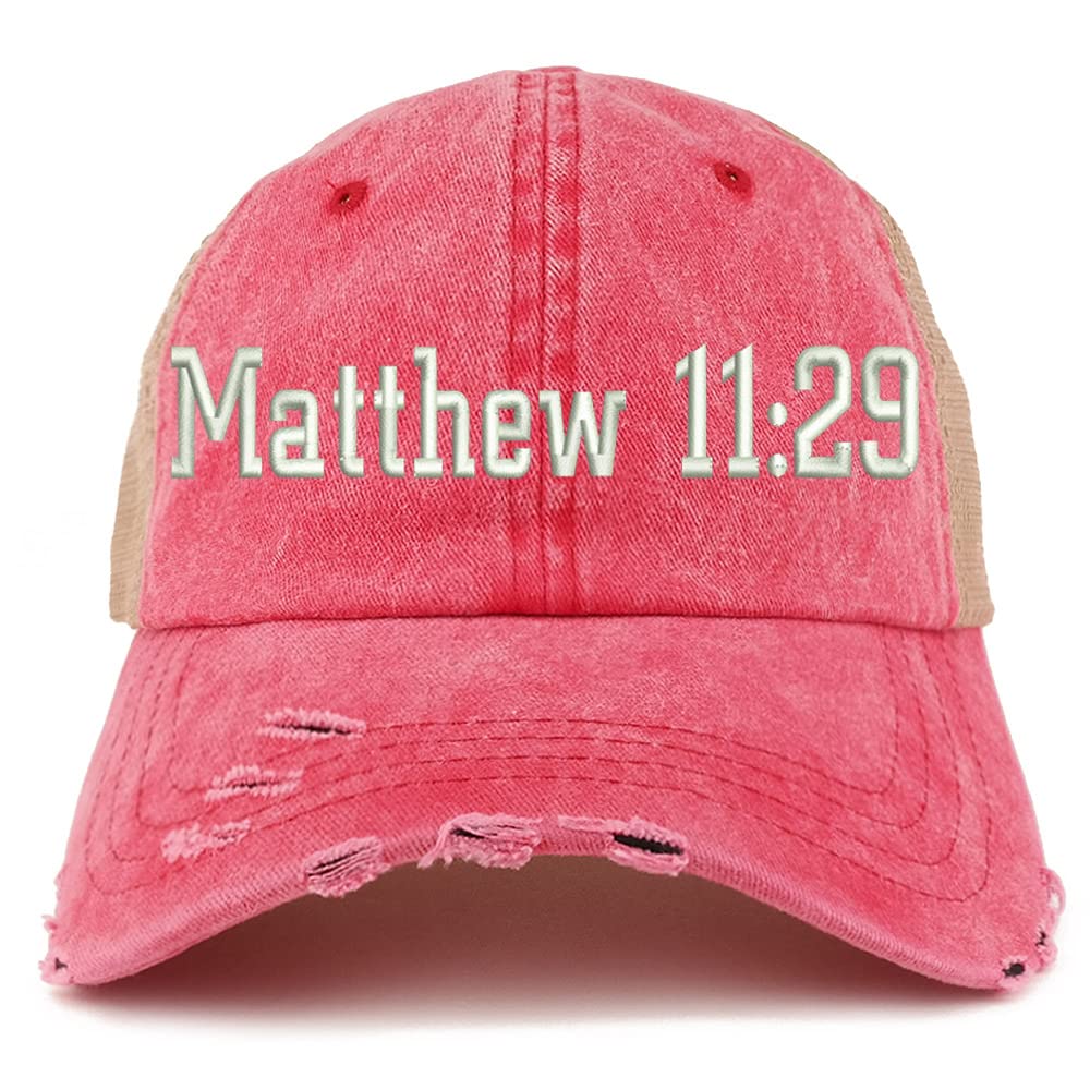 Trendy Apparel Shop Matthew 11:29 Frayed Bill Trucker Mesh Back Cap