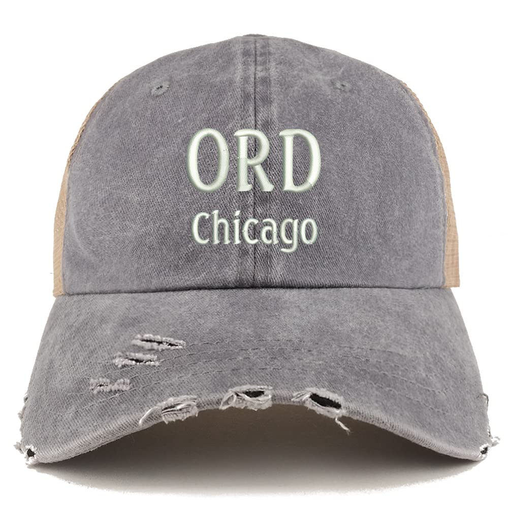 Trendy Apparel Shop ORD Chicago Embroidered Frayed Bill Trucker Mesh Back Cap