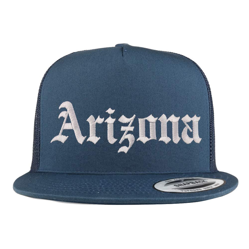 Trendy Apparel Shop Arizona State Old English 5 Panel Flatbill Trucker Mesh Cap