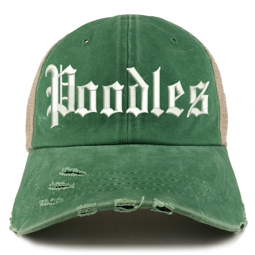 Trendy Apparel Shop Old English Poodles Frayed Bill Trucker Mesh Back Cap