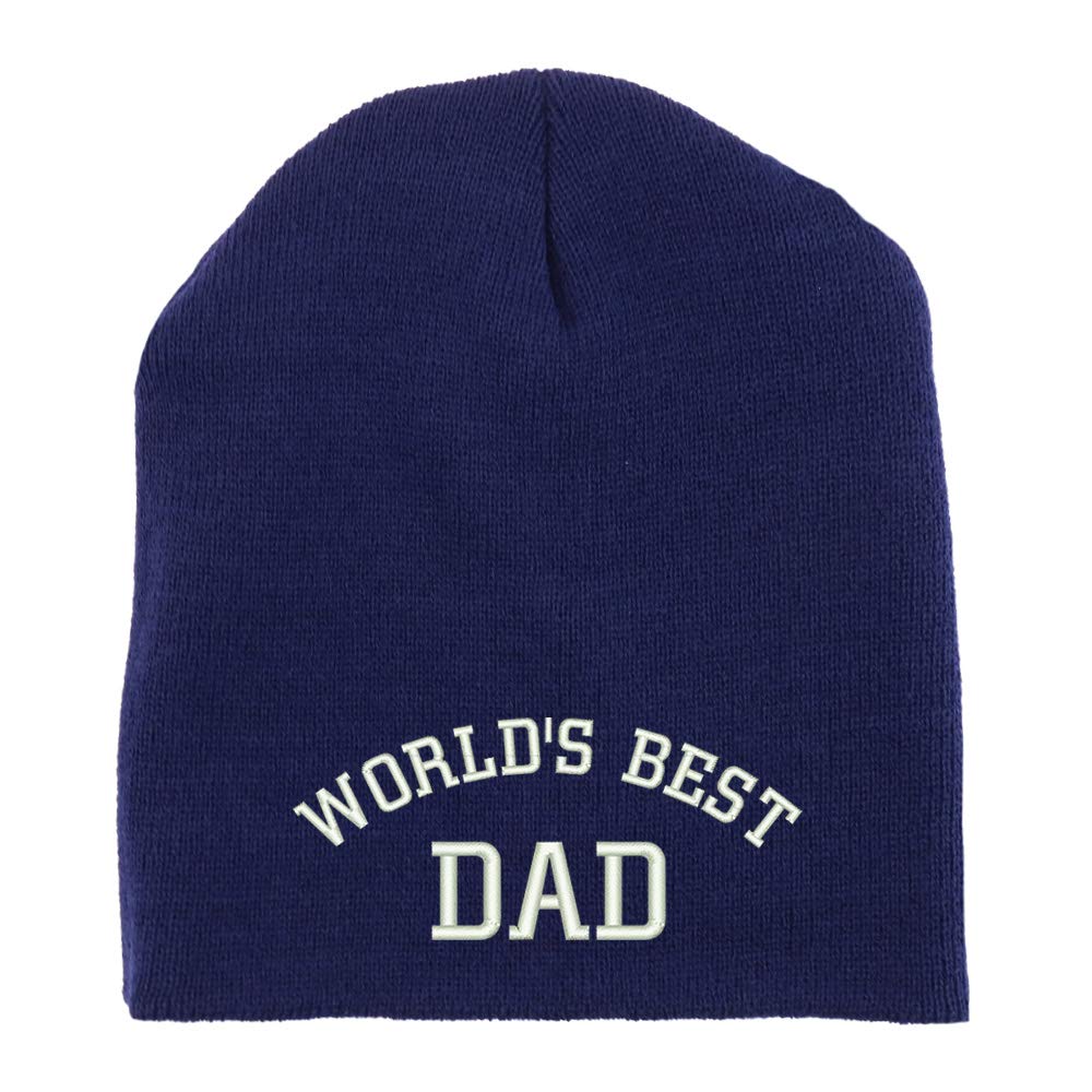 Trendy Apparel Shop World's Best Dad Embroidered Made in USA Short Acrylic Knit Winter Beanie Hat