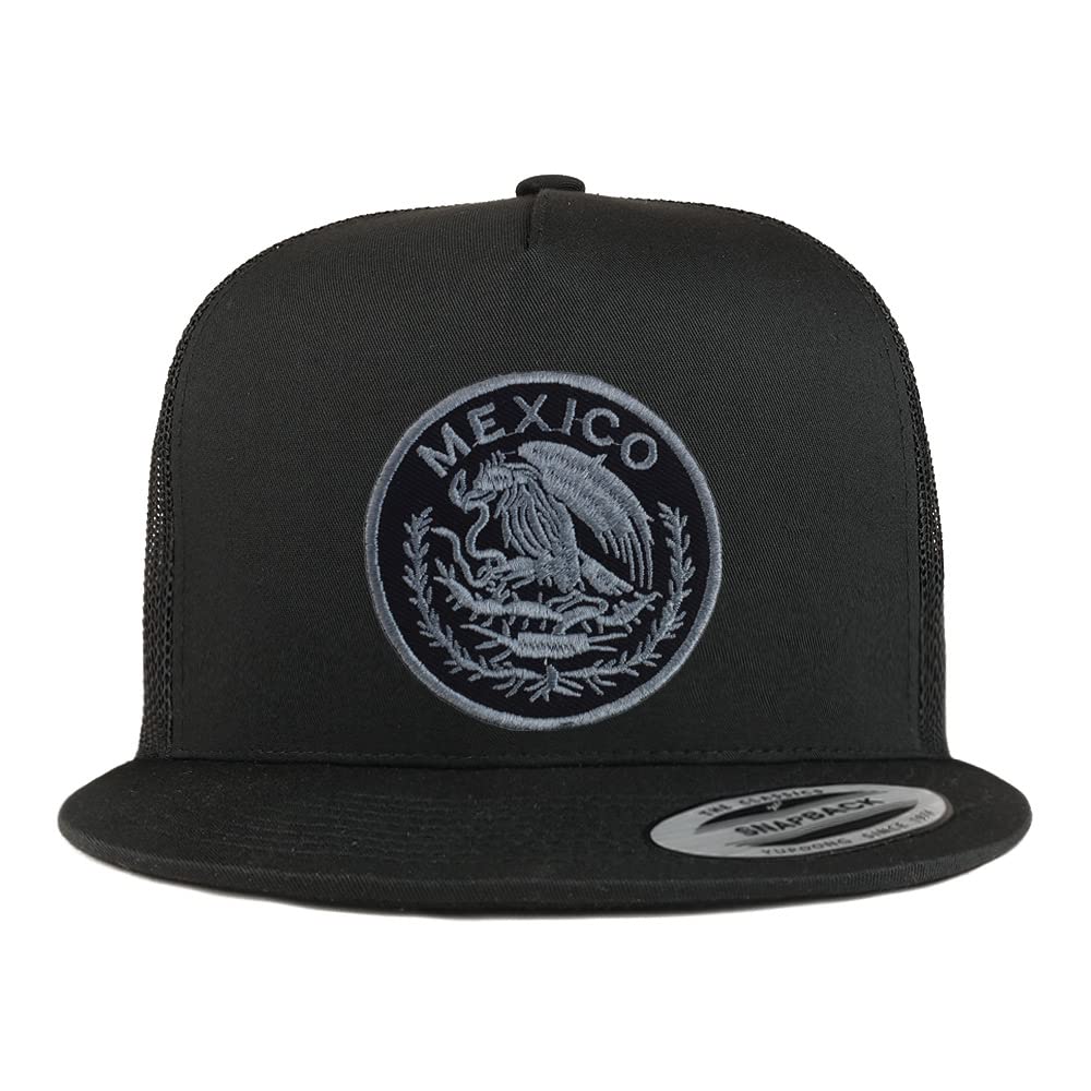 Trendy Apparel Shop Circular Mexico Patch 5 Panel Flatbill Trucker Cap