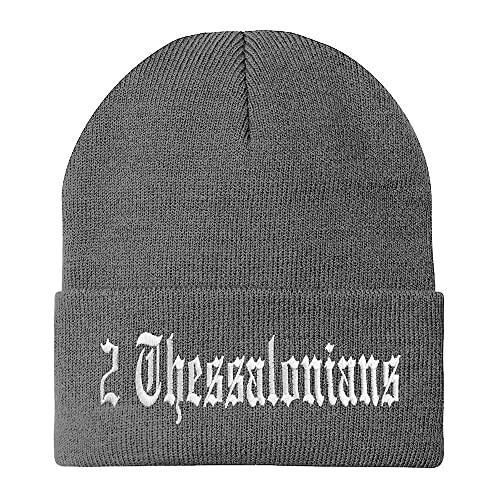 Trendy Apparel Shop 2 Thessalonians Old English Embroidered Long Cuff Beanie