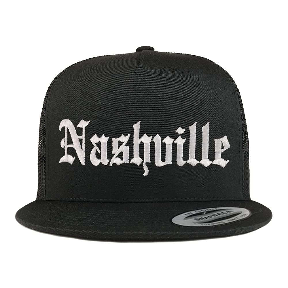 Trendy Apparel Shop Nashville Old English 5 Panel Flatbill Trucker Cap