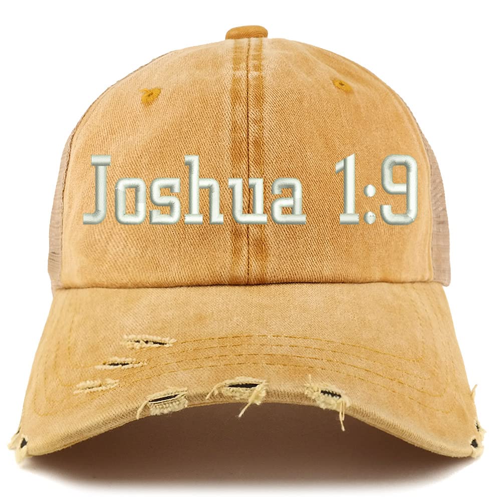 Trendy Apparel Shop Joshua 1:9 Frayed Bill Trucker Mesh Back Cap