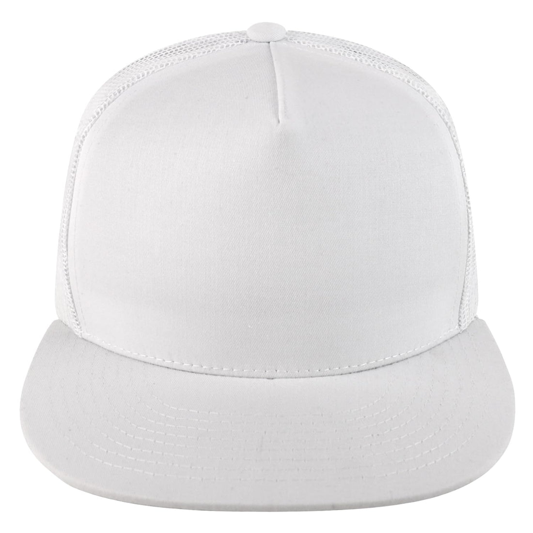 Trendy Apparel Shop Structured High Crown 5 Panel Round Flat Bill Trucker Cap