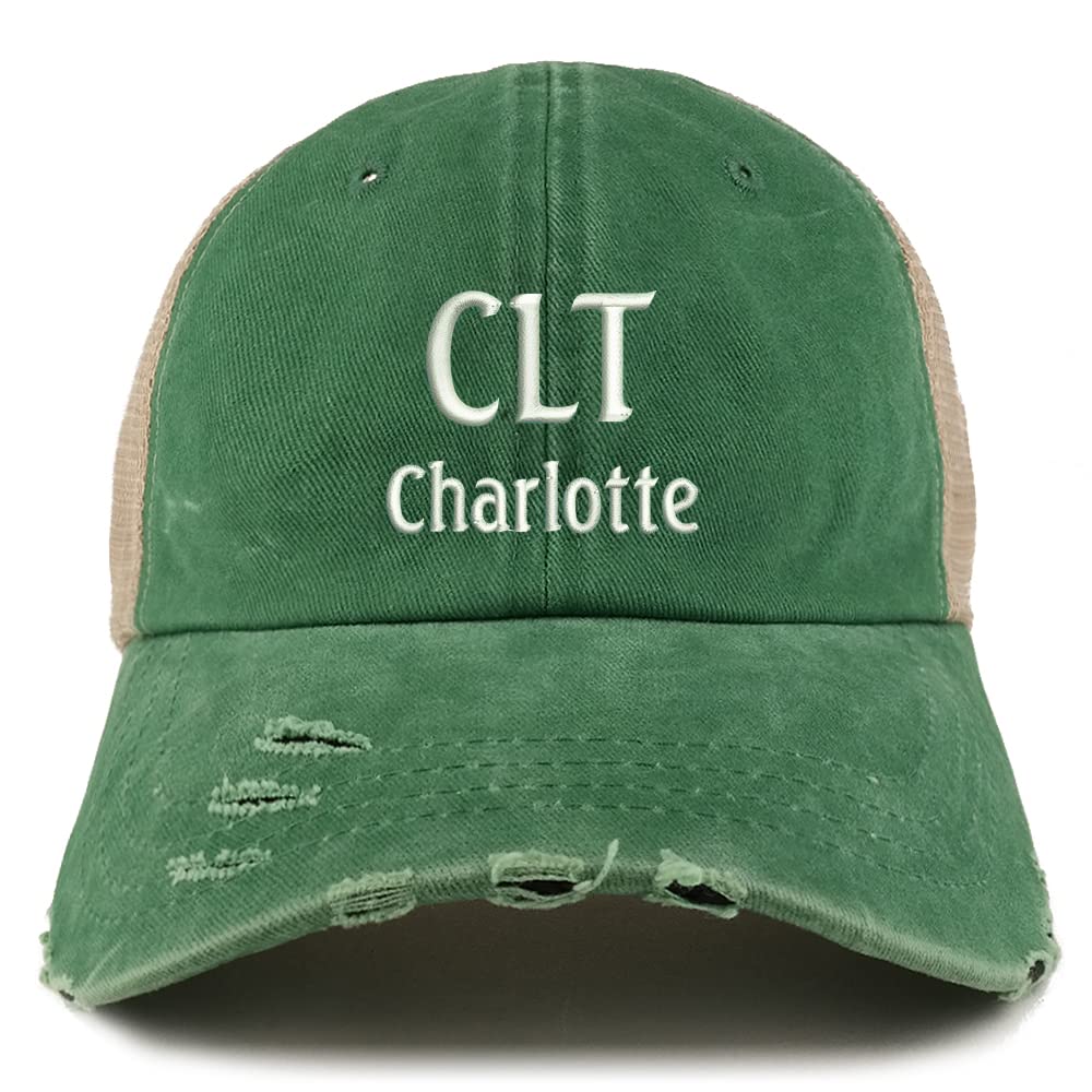 Trendy Apparel Shop CLT Charlotte Embroidered Frayed Bill Trucker Mesh Back Cap