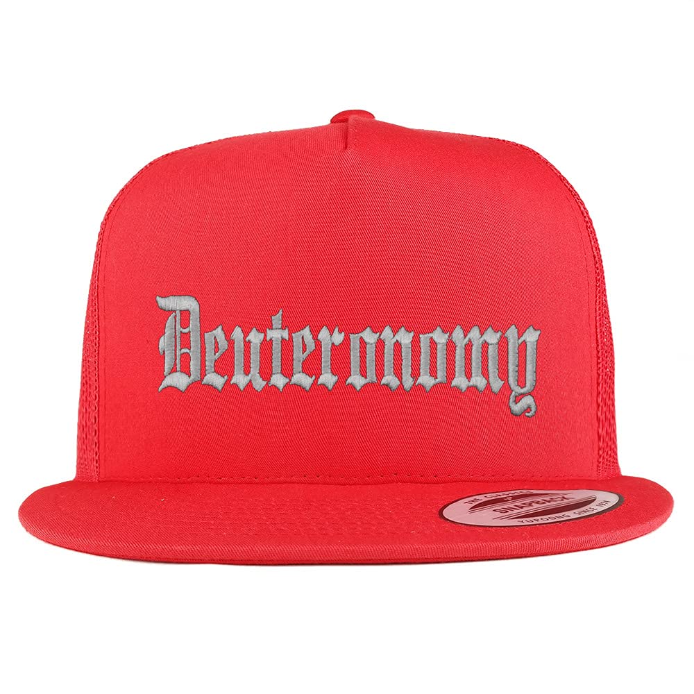 Trendy Apparel Shop Deuteronomy Old English 5 Panel Flatbill Trucker Cap
