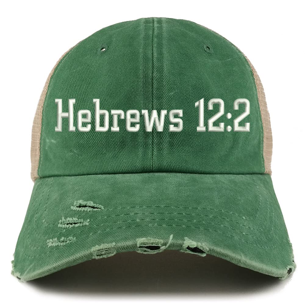 Trendy Apparel Shop Hebrews 12:2 Frayed Bill Trucker Mesh Back Cap