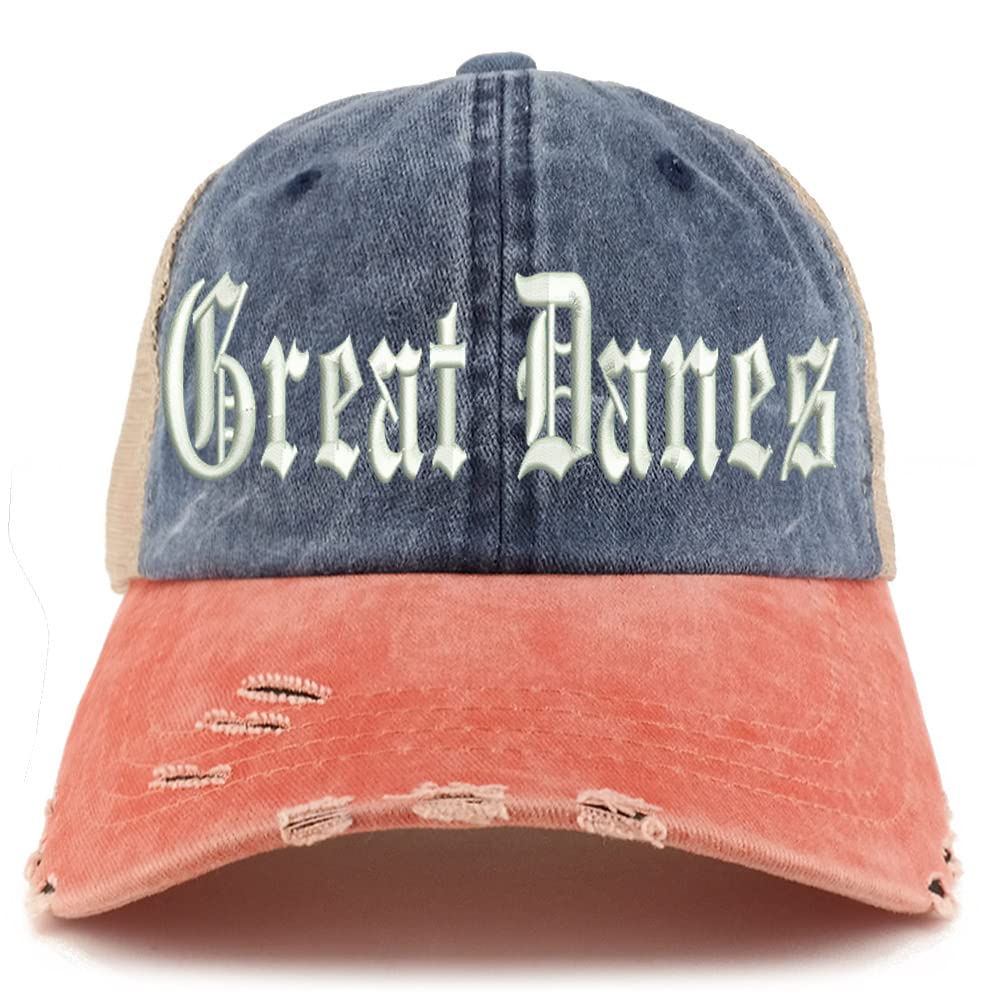 Trendy Apparel Shop Old English Great Danes Frayed Bill Trucker Mesh Back Cap