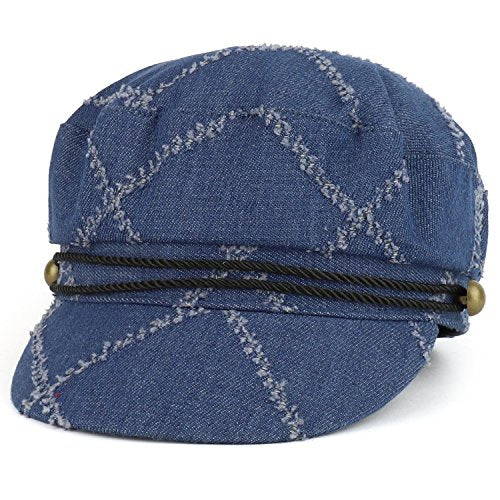 Trendy Apparel Shop Denim Greek Style Newsboy Fisherman Hat with Rope Band