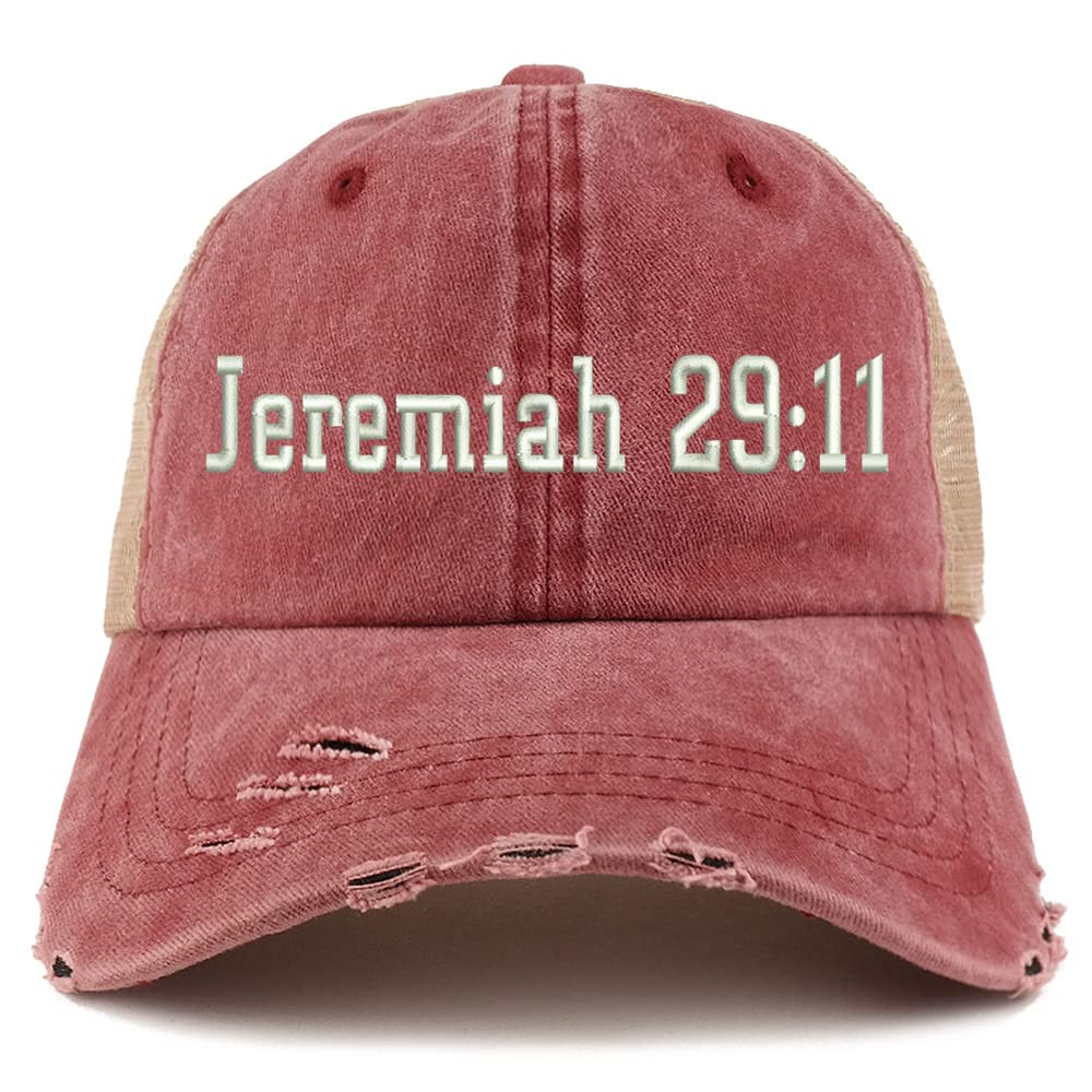 Trendy Apparel Shop Jeremiah 29:11 Frayed Bill Trucker Mesh Back Cap