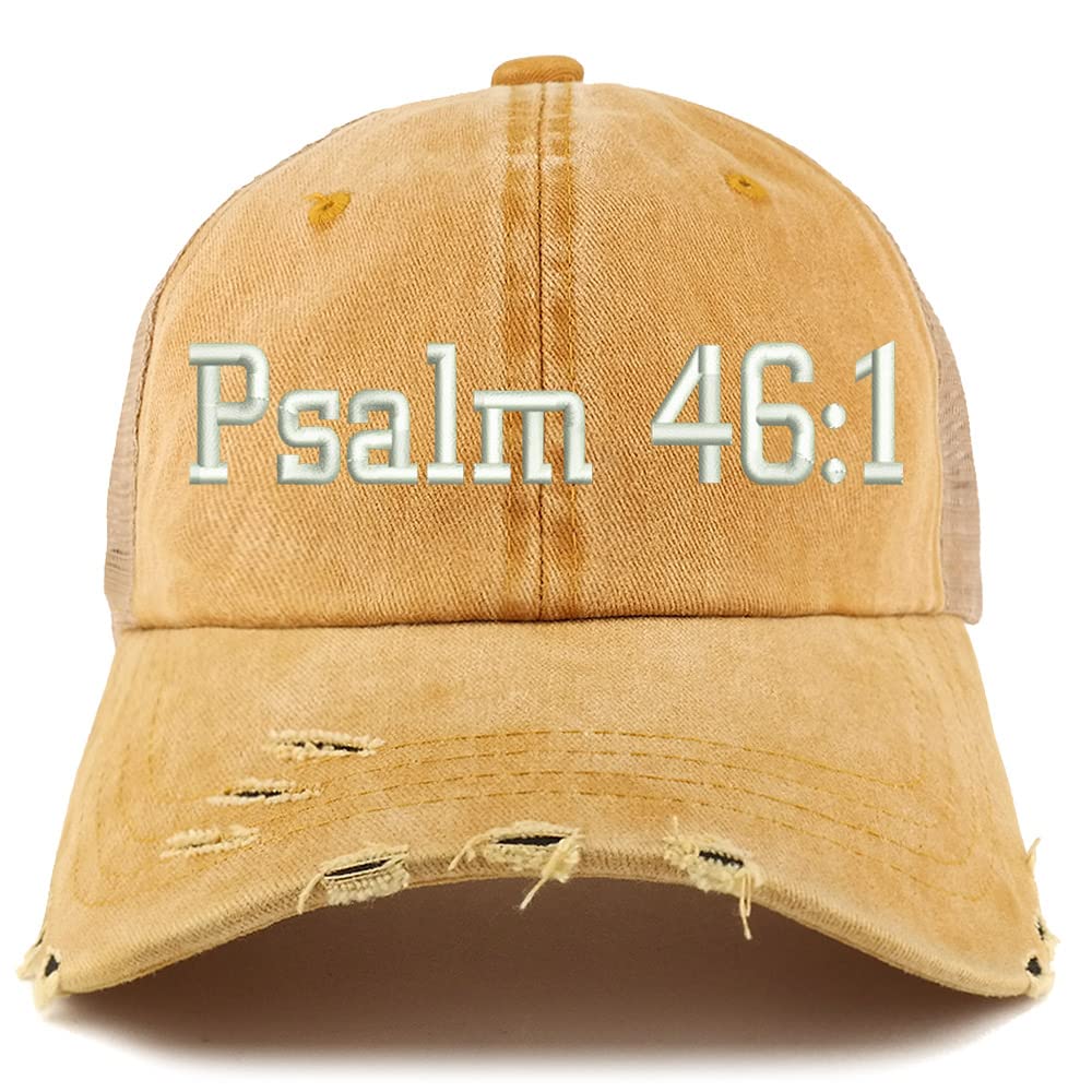Trendy Apparel Shop Psalm 46:1 Frayed Bill Trucker Mesh Back Cap