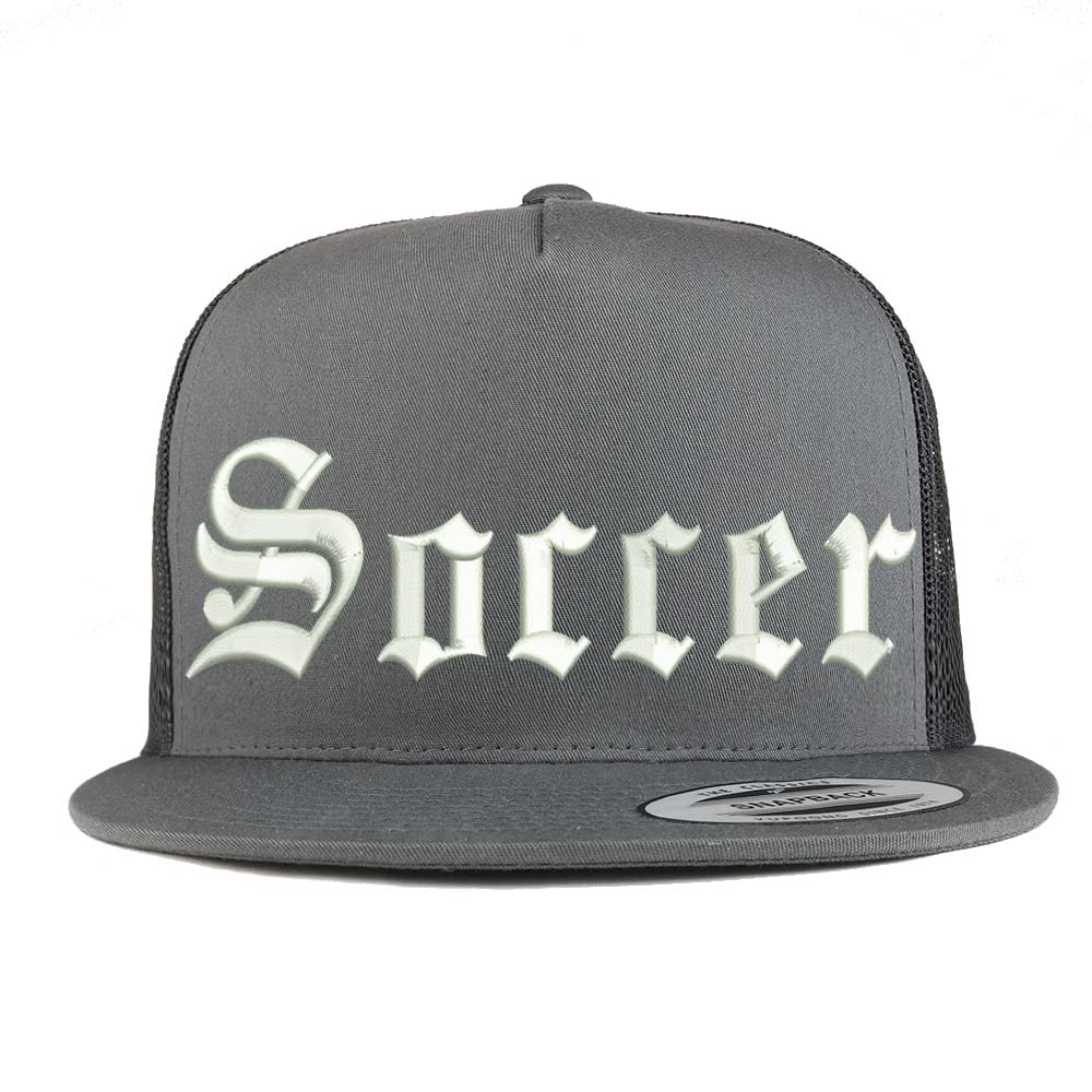Trendy Apparel Shop Old English Soccer 5 Panel Flatbill Trucker Cap