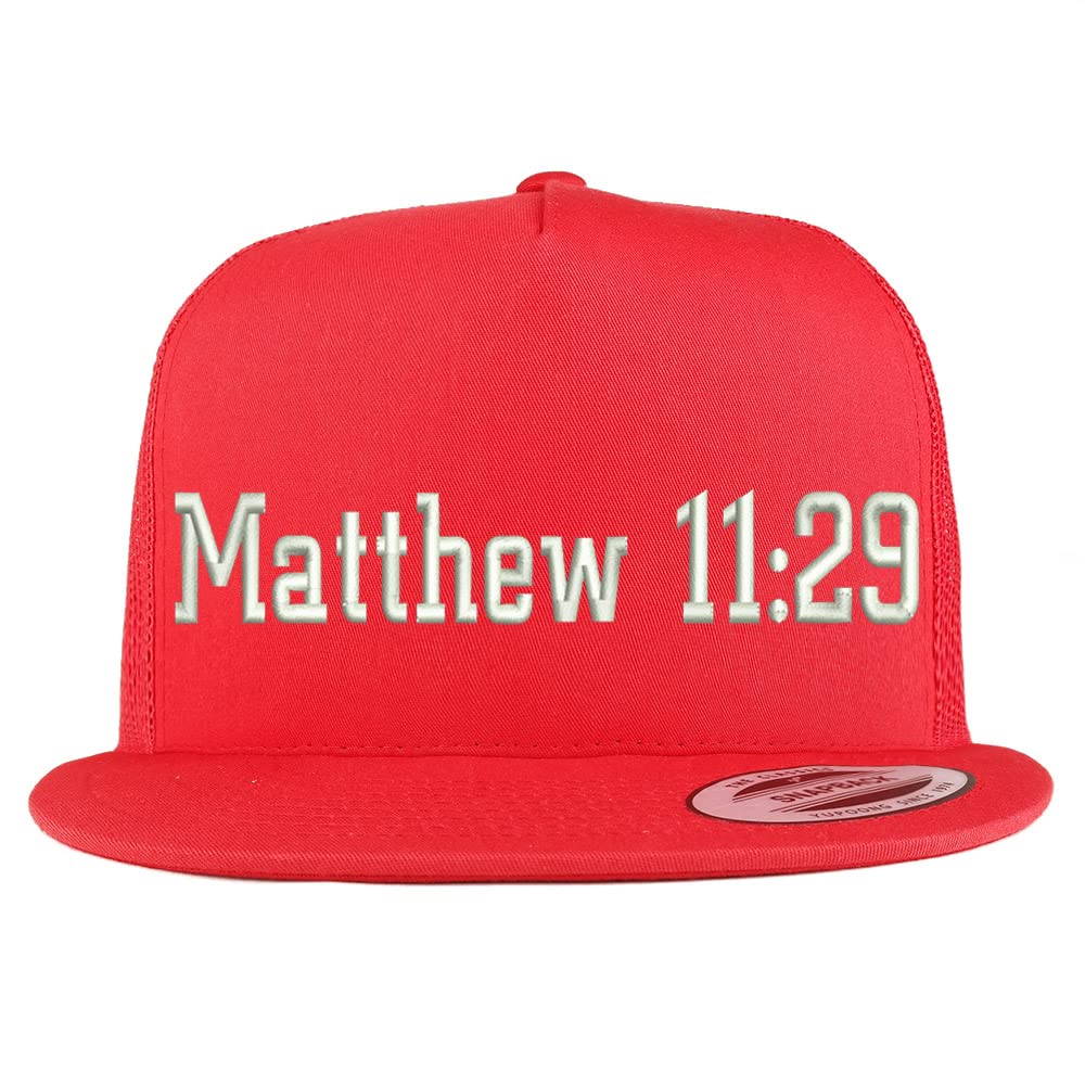 Trendy Apparel Shop Matthew 11:29 5 Panel Flatbill Trucker Cap