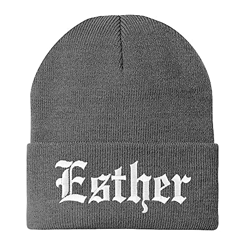 Trendy Apparel Shop Esther Old English Embroidered Long Cuff Beanie