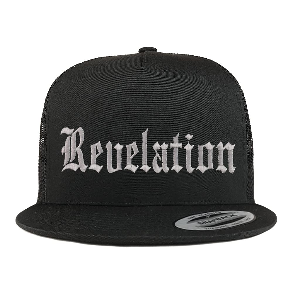 Trendy Apparel Shop Revelations Old English 5 Panel Flatbill Trucker Cap