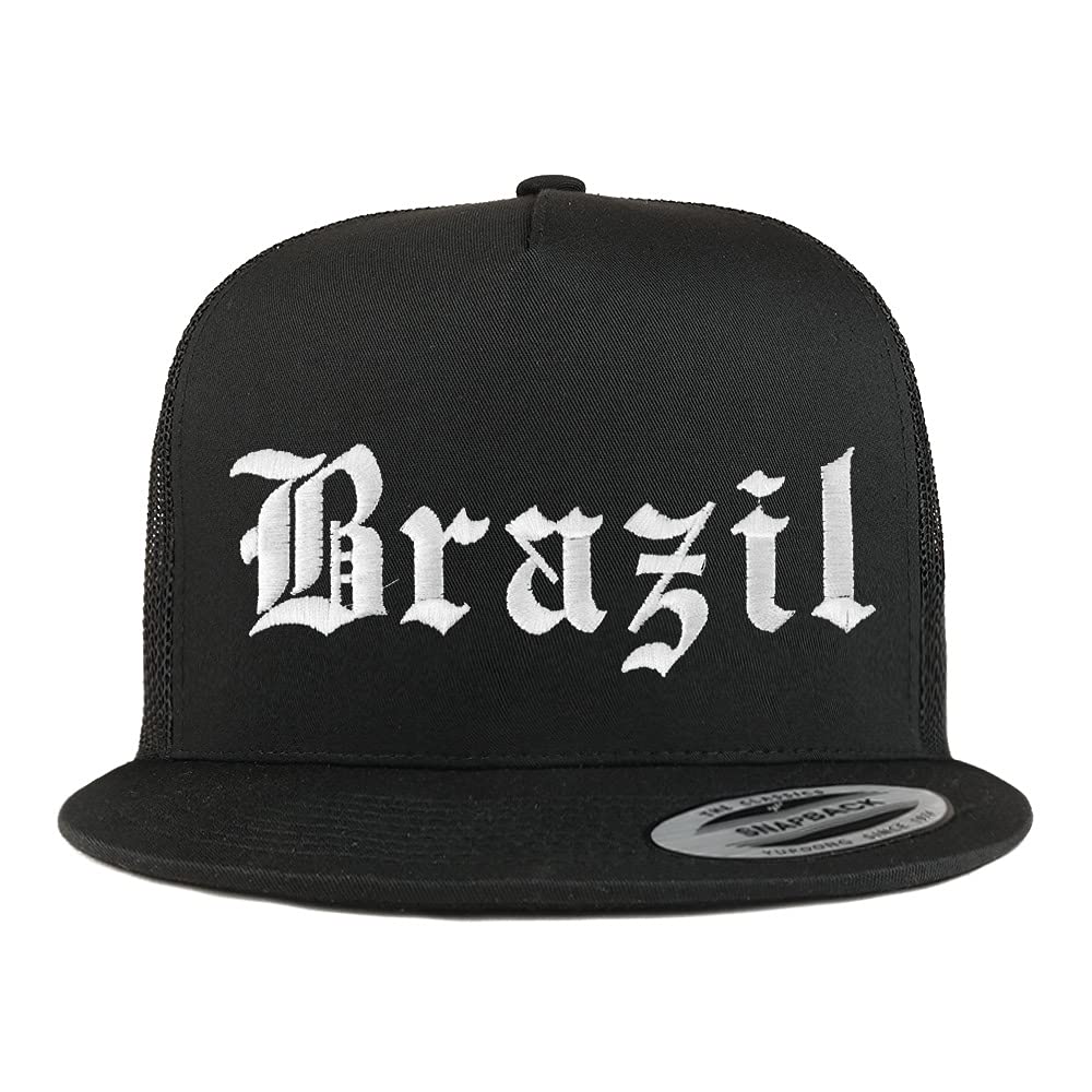 Trendy Apparel Shop Brazil Old English 5 Panel Flatbill Trucker Cap