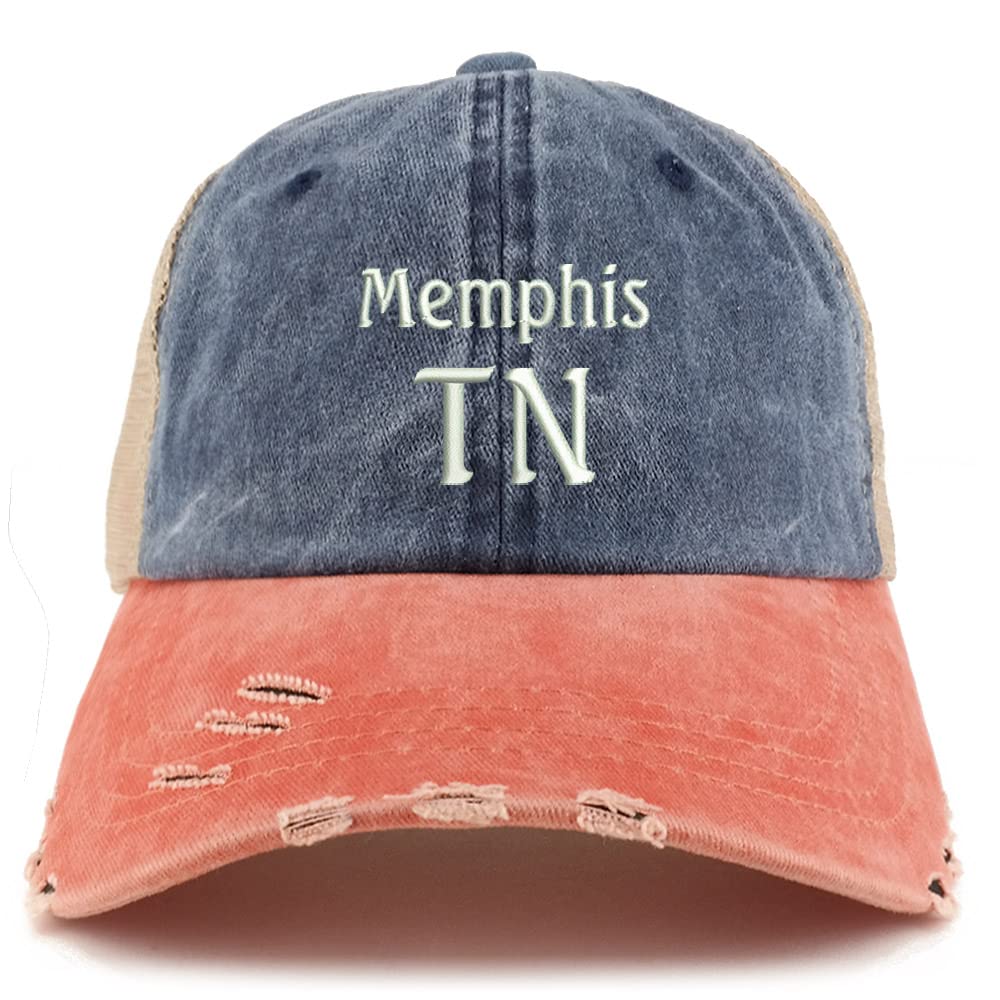 Trendy Apparel Shop Memphis TN Embroidered Frayed Bill Trucker Mesh Back Cap