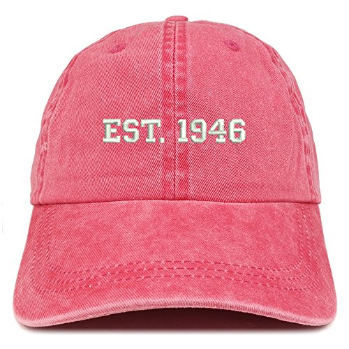 Trendy Apparel Shop EST 1946 Embroidered - 75th Birthday Gift Pigment Dyed Washed Cap