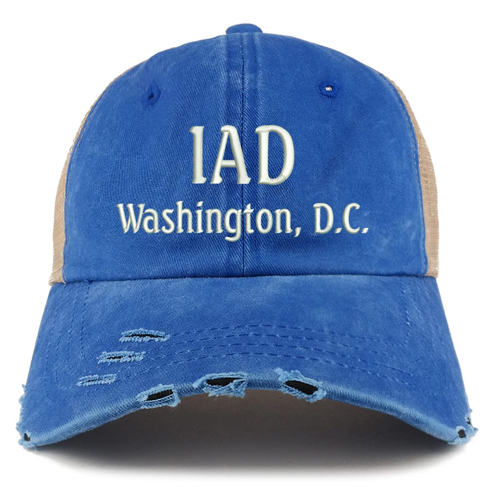 Trendy Apparel Shop IAD Washington DC Embroidered Frayed Bill Trucker Mesh Back Cap