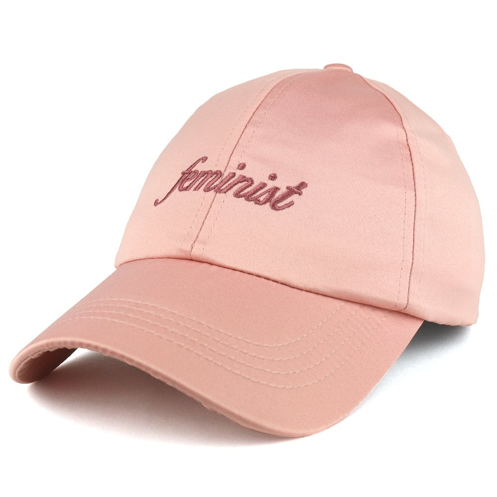 Trendy Apparel Shop Women's Feminist Embroidered Satin Structured Adjustable Baseball Cap