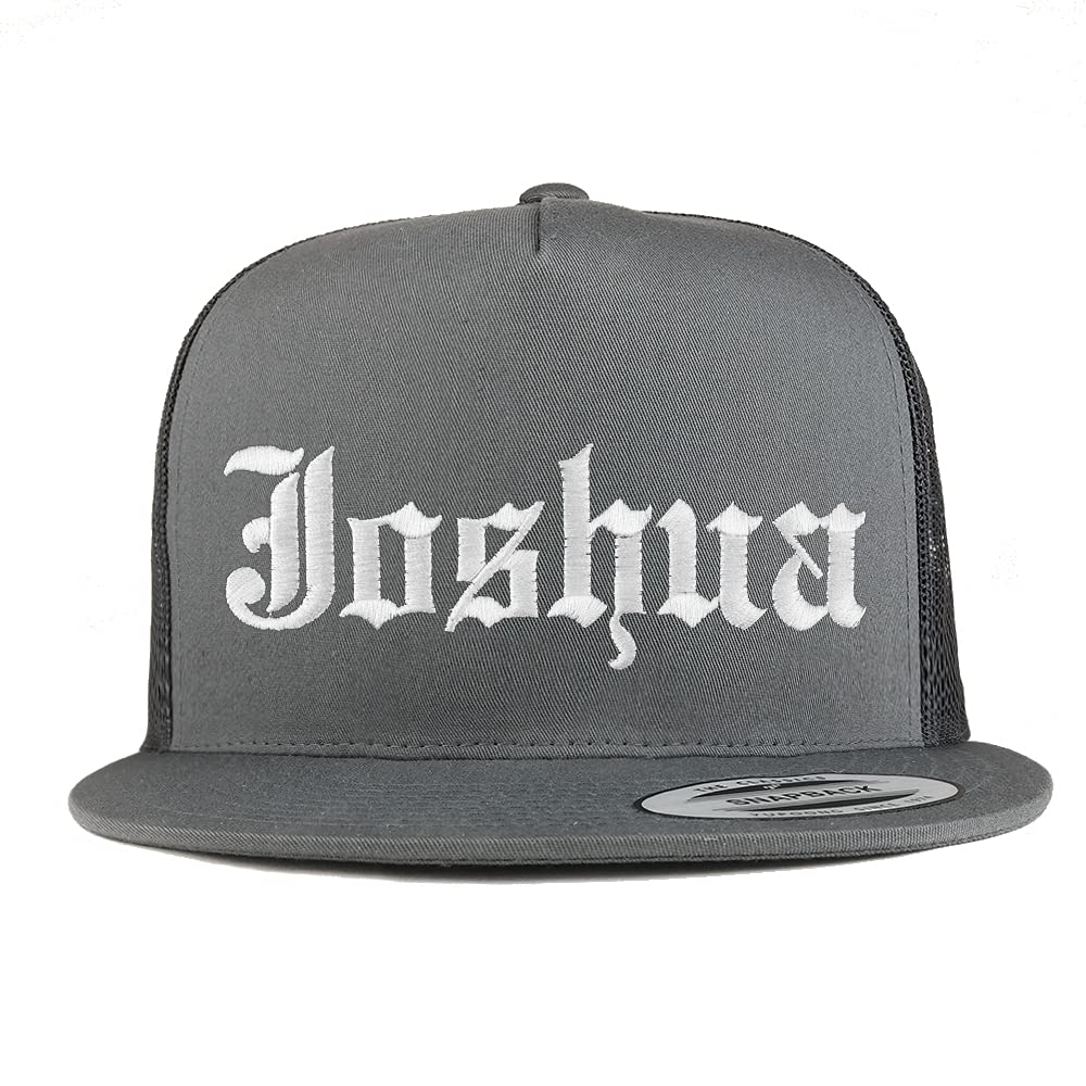 Trendy Apparel Shop Joshua Old English 5 Panel Flatbill Trucker Cap
