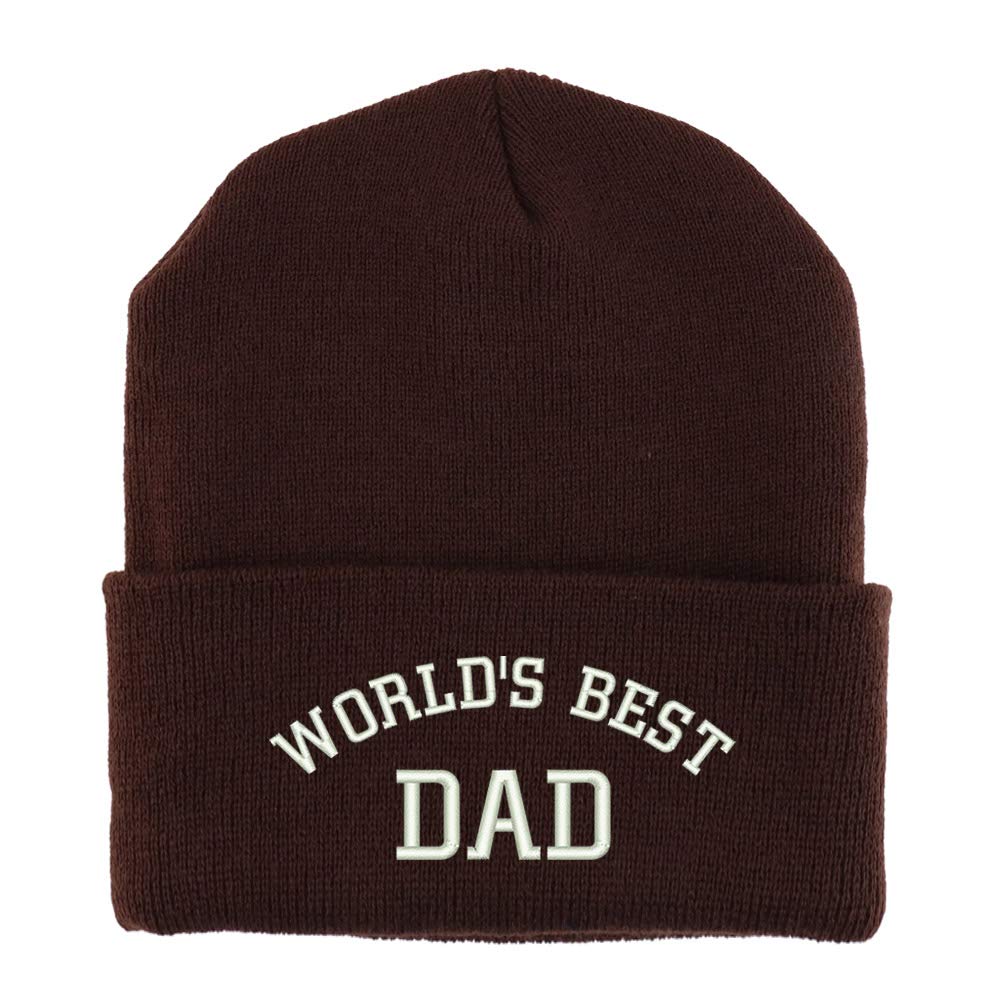 Trendy Apparel Shop World's Best Dad Embroidered Made in USA Cuff Folded Acylic Knit Winter Beanie Hat