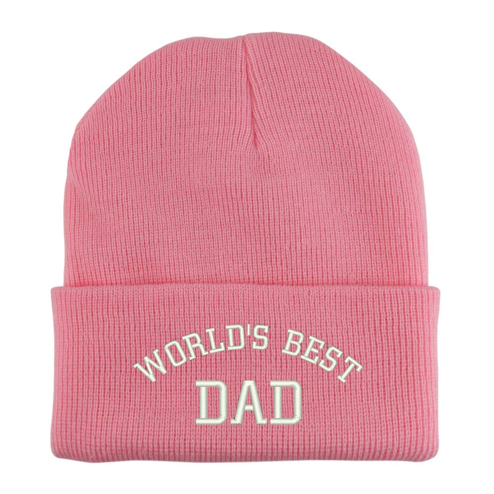 Trendy Apparel Shop World's Best Dad Embroidered Made in USA Cuff Folded Acylic Knit Winter Beanie Hat