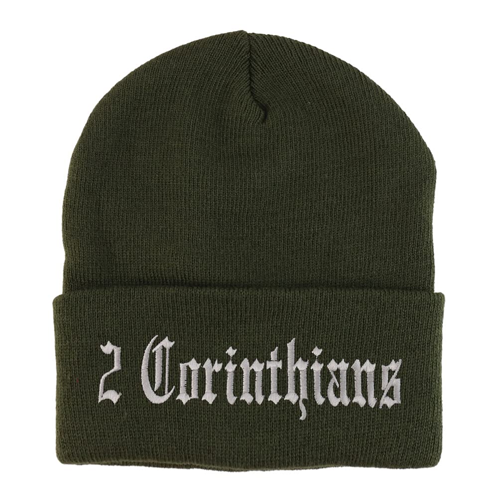 Trendy Apparel Shop 2 Corinthians Old English Embroidered Long Cuff Beanie