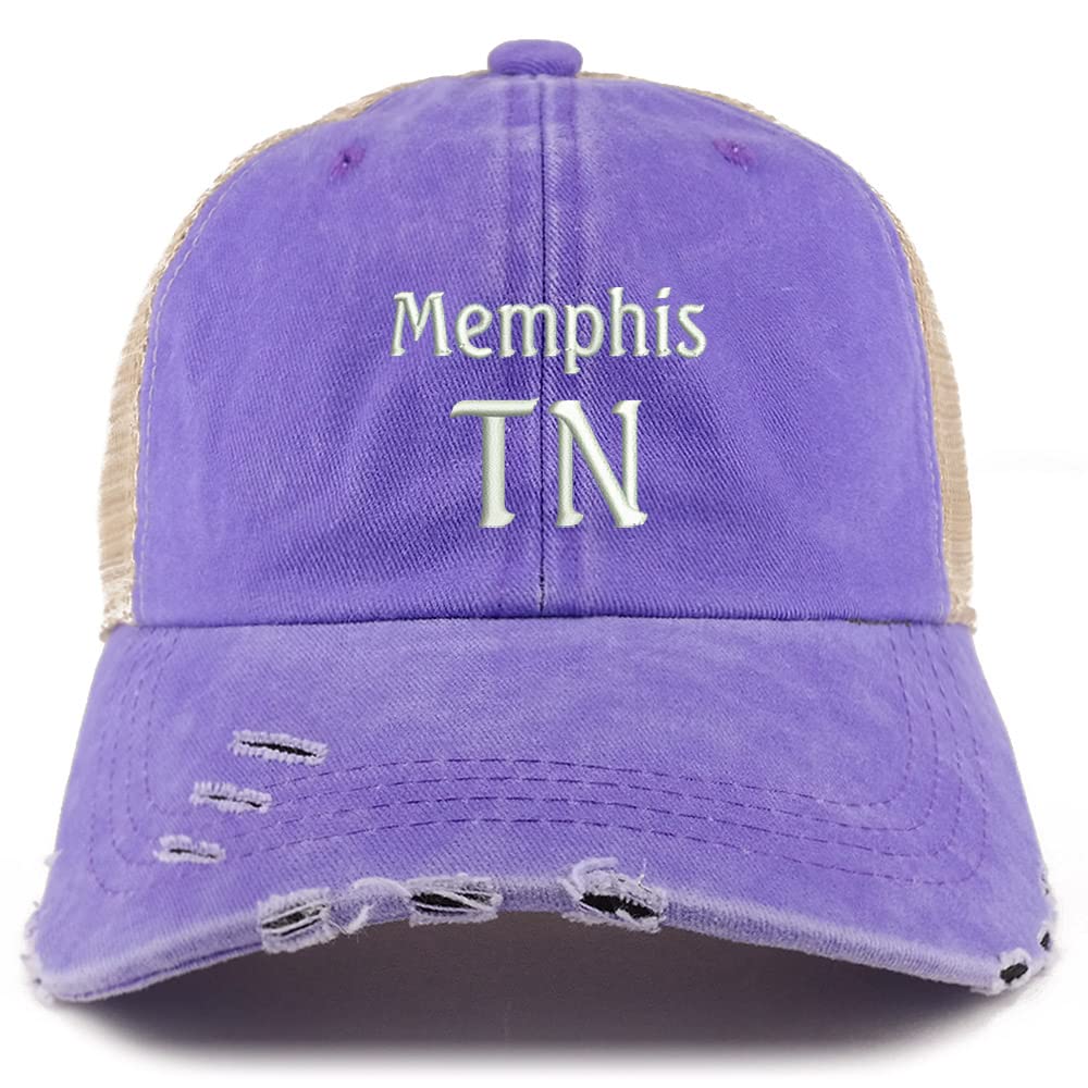 Trendy Apparel Shop Memphis TN Embroidered Frayed Bill Trucker Mesh Back Cap