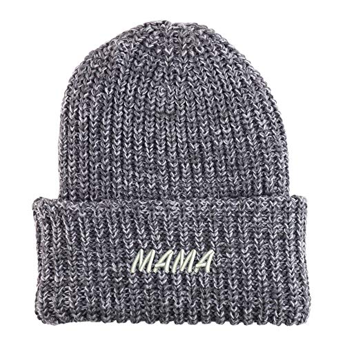 Trendy Apparel Shop Mama Embroidered Long Cuffed Thick Ribbed Knit Beanie